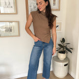 The Nikita Asymmetrical Hem Mock Neck Sleeveless Top in Mocha - Love and Lee Apparel