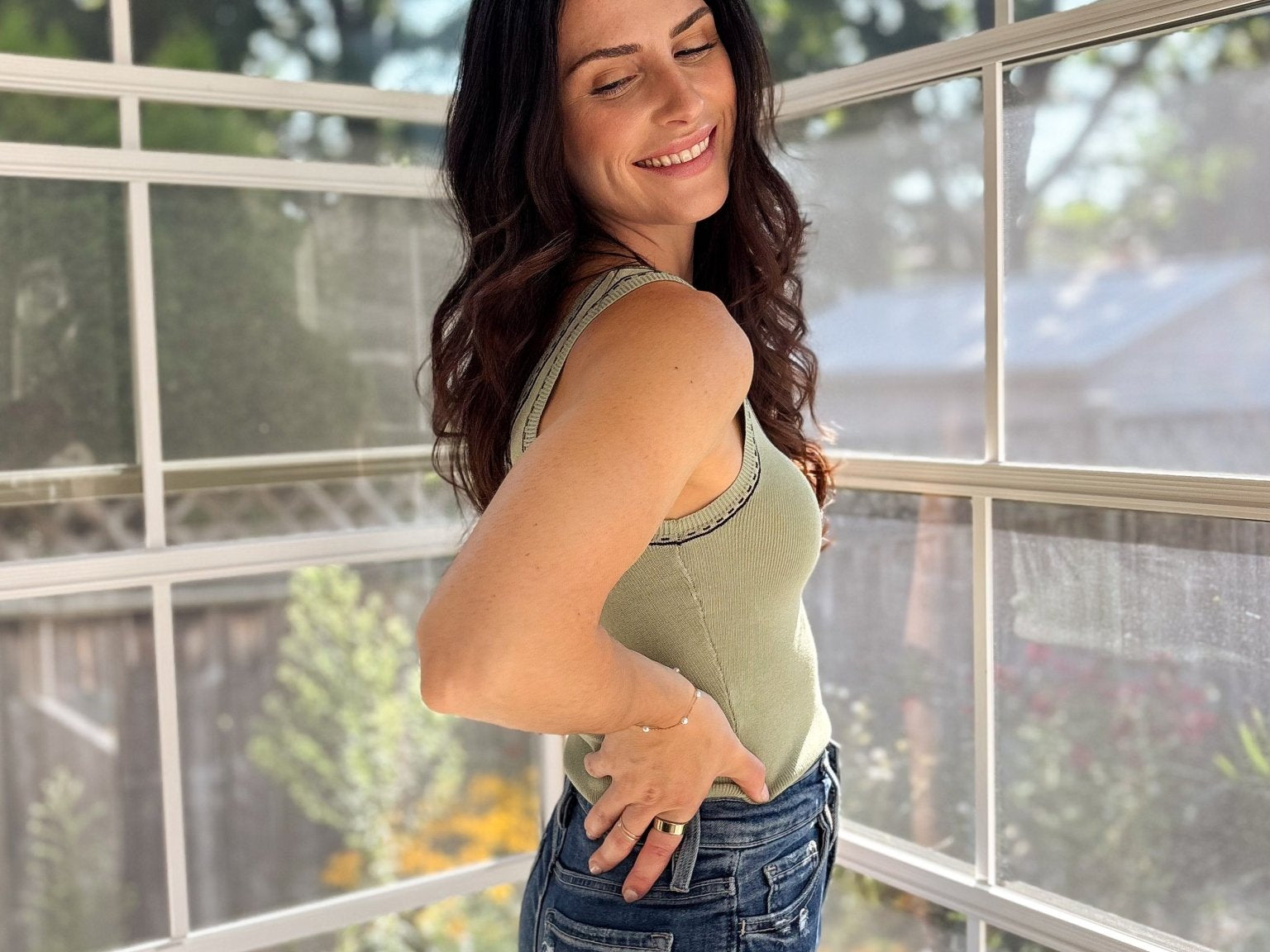 Tawny Contrast Line Stitch Detail Knit Tank - Love and Lee Apparel