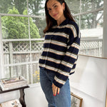 'Meet Me on Campus' Multi-Color Stripe Rolled Neck Knit Cardigan - Love and Lee Apparel