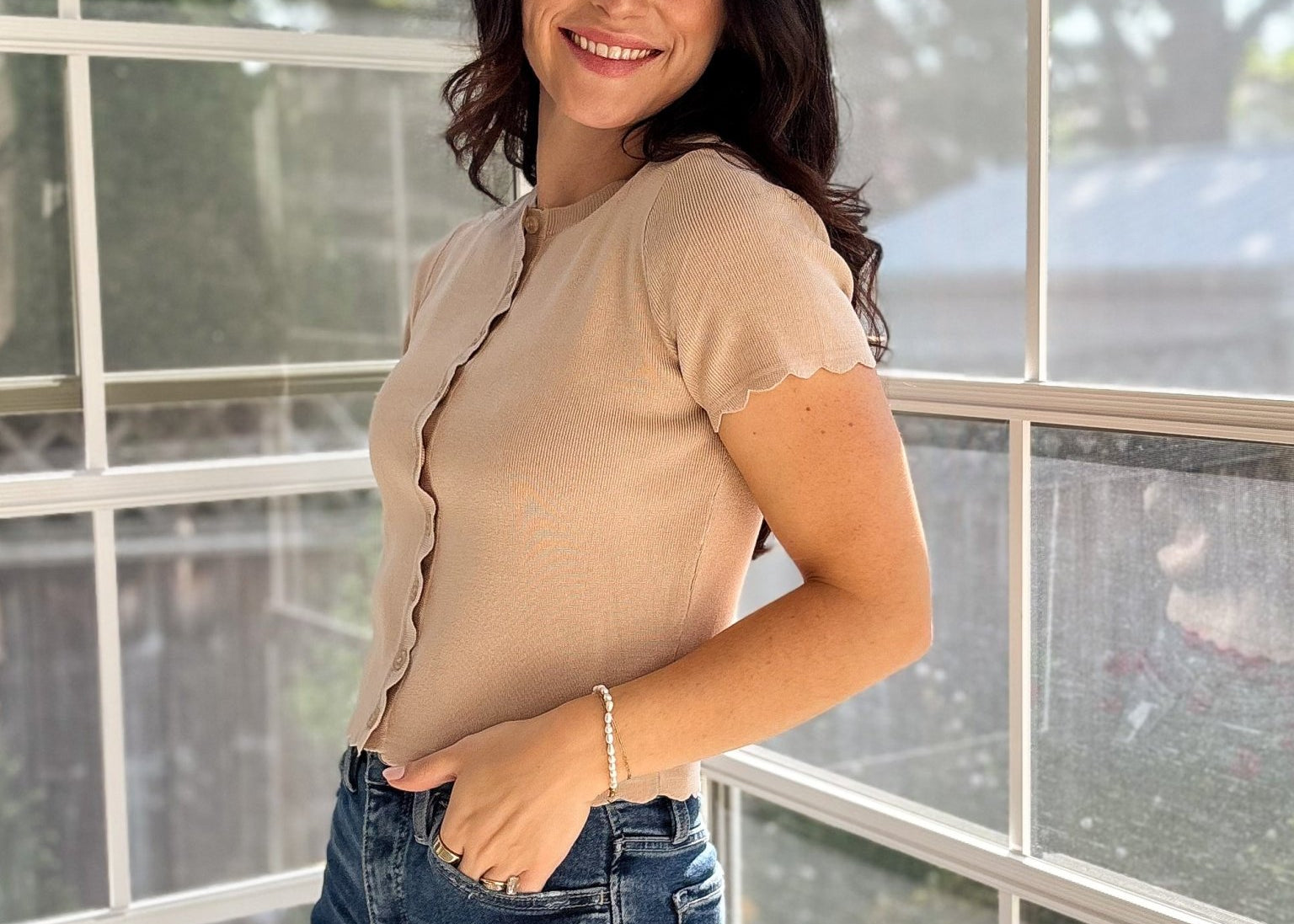 Hazel Scalloped Short Sleeve Cardigan - Love and Lee Apparel