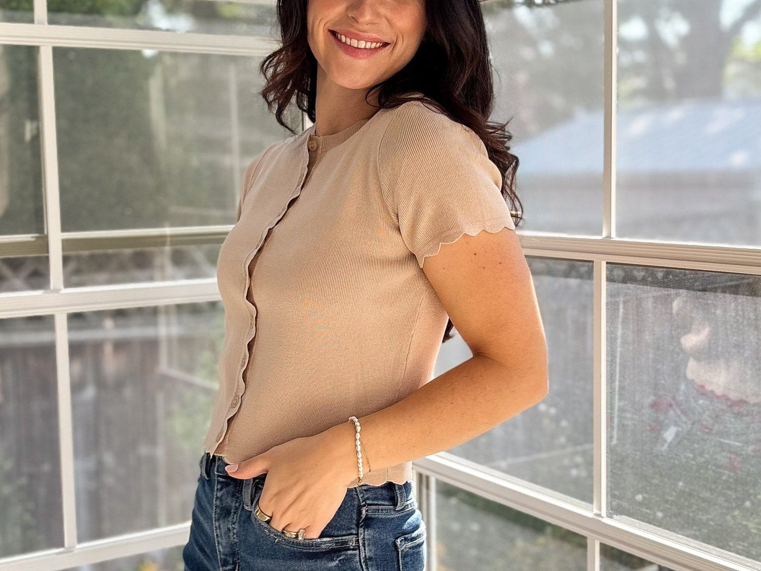 Hazel Scalloped Short Sleeve Cardigan - Love and Lee Apparel