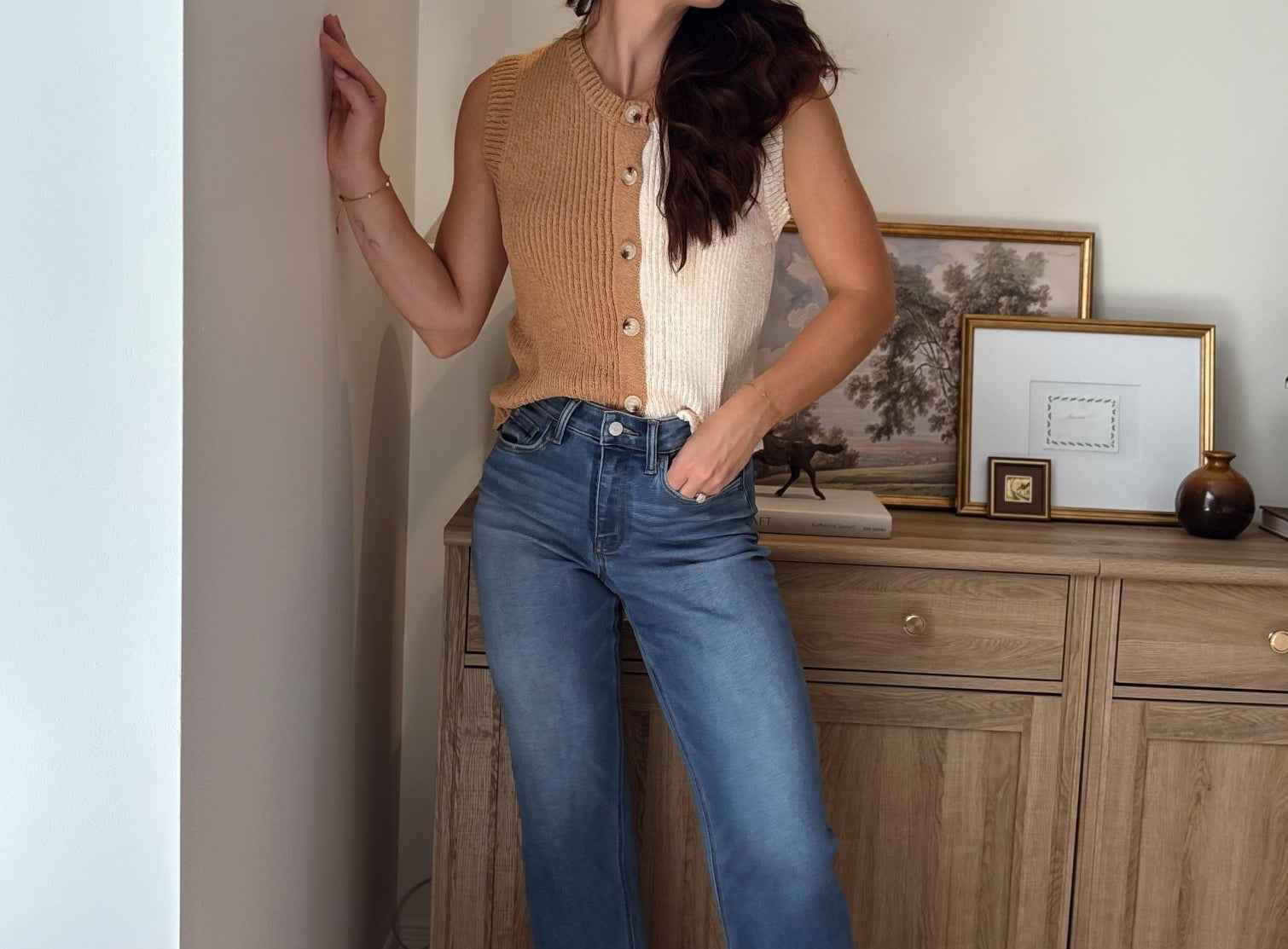 The Kyleigh Colourblock Button Front Knit Top - Love and Lee Apparel