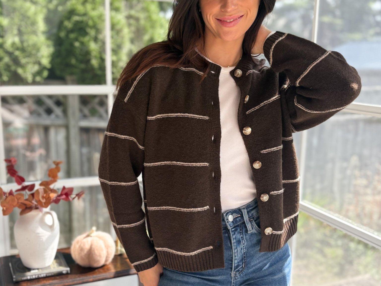 Fallen Leaves Stripe Button Down Cardigan - Love and Lee Apparel