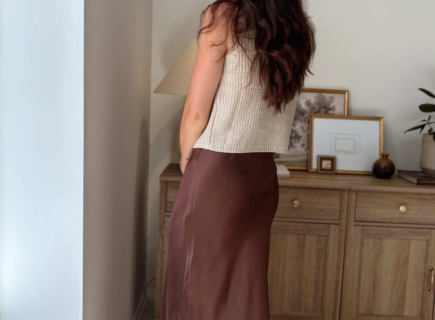 The Magnolia Satin Midi Skirt in Chocolate Brown - Love and Lee Apparel