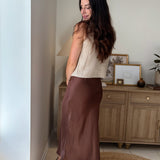 The Magnolia Satin Midi Skirt in Chocolate Brown - Love and Lee Apparel