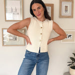 The Regan Gold Seashell Button Down Knit Vest in Cream - Love and Lee Apparel