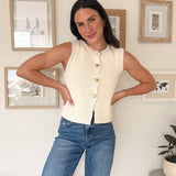 The Regan Gold Seashell Button Down Knit Vest in Cream - Love and Lee Apparel