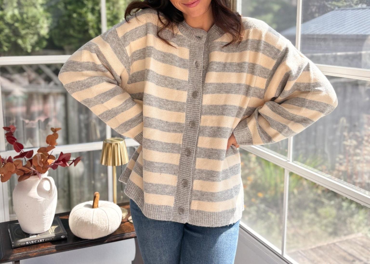 Morning Mist Striped Button Down Boxy Knit Cardigan - Love and Lee Apparel