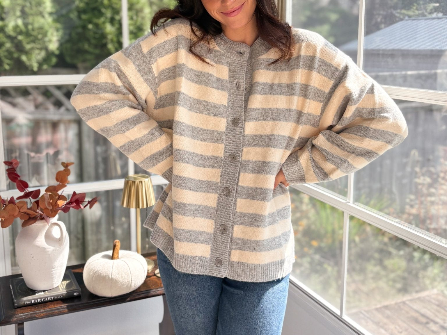 Morning Mist Striped Button Down Boxy Knit Cardigan - Love and Lee Apparel
