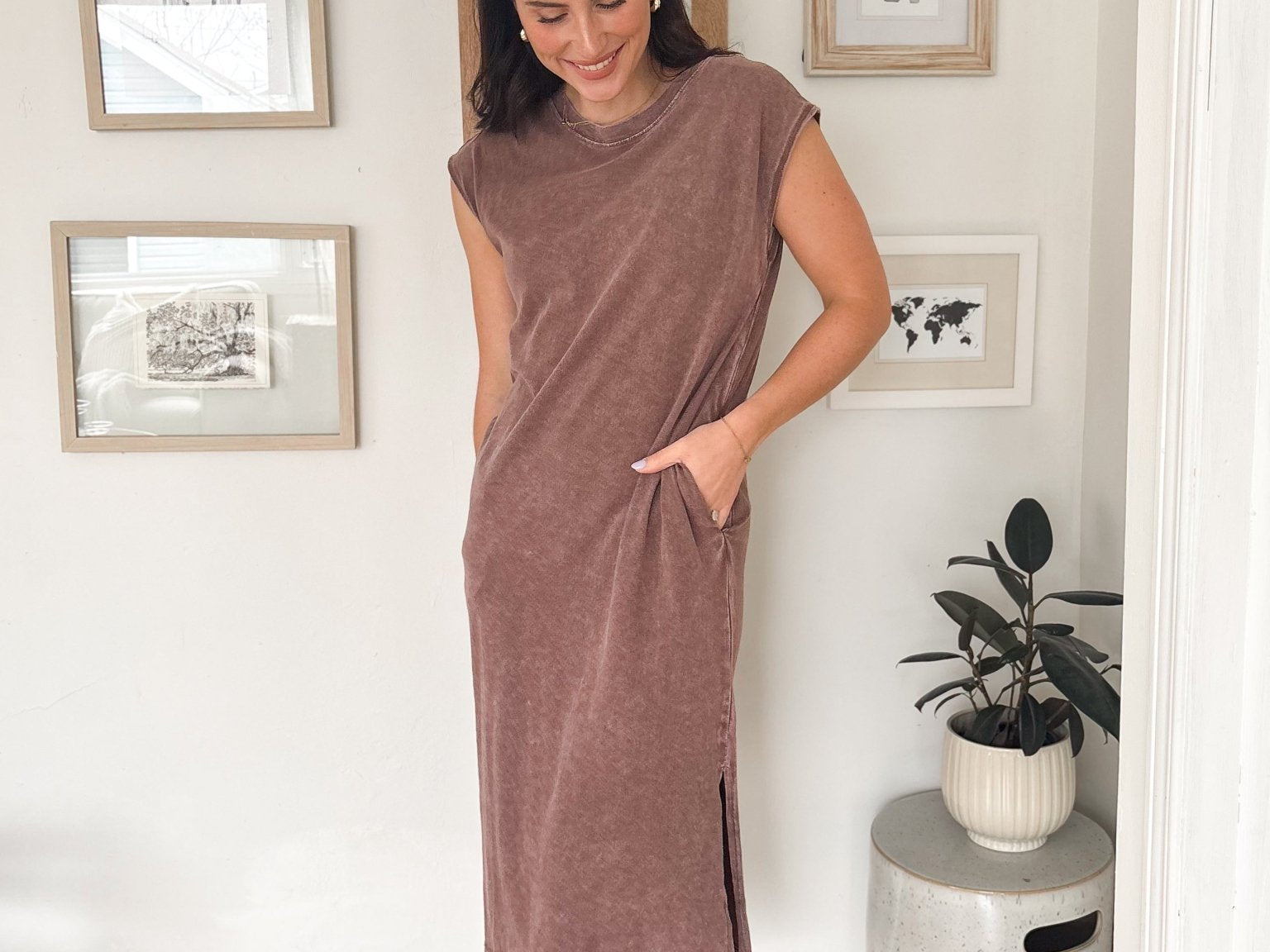 The Allie Mineral Wash Cap Sleeve Midi Dress - Love and Lee Apparel