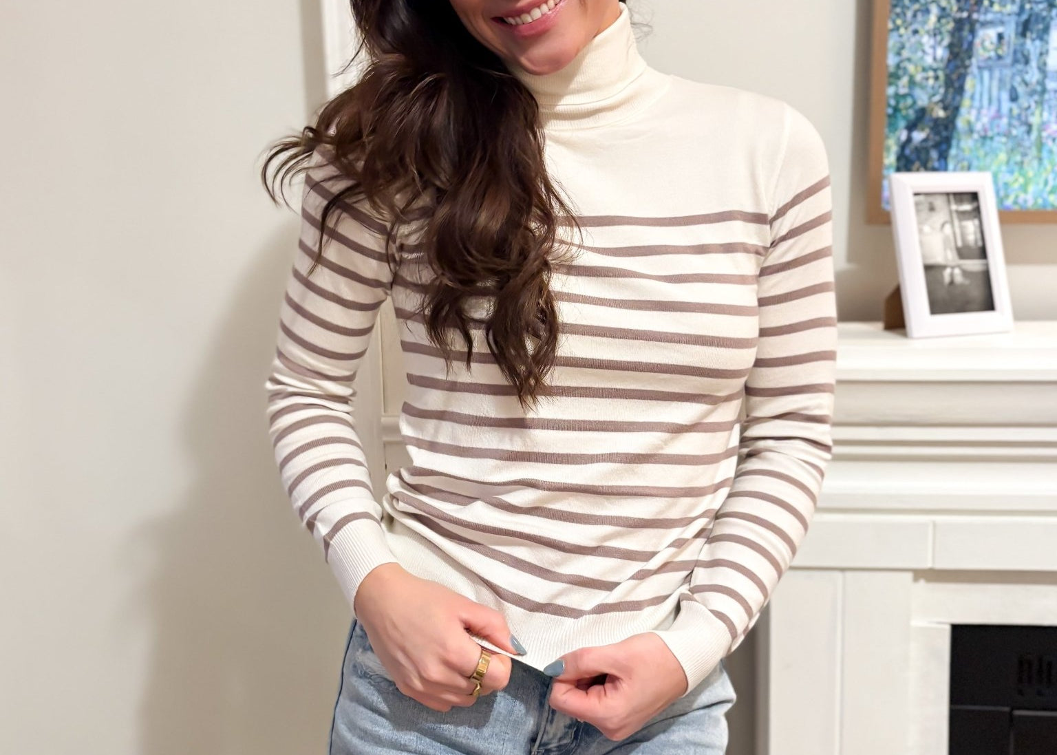 The Joanna Long Sleeve Turtle Neck Striped Knit Top - Love and Lee Apparel