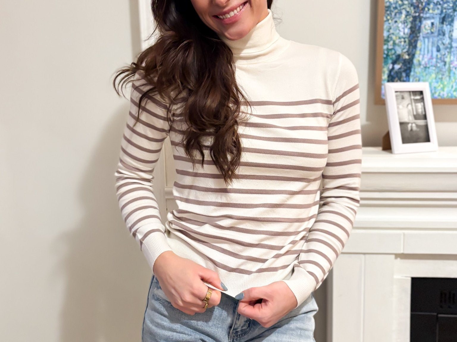 The Joanna Long Sleeve Turtle Neck Striped Knit Top - Love and Lee Apparel