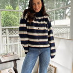 'Meet Me on Campus' Multi-Color Stripe Rolled Neck Knit Cardigan - Love and Lee Apparel