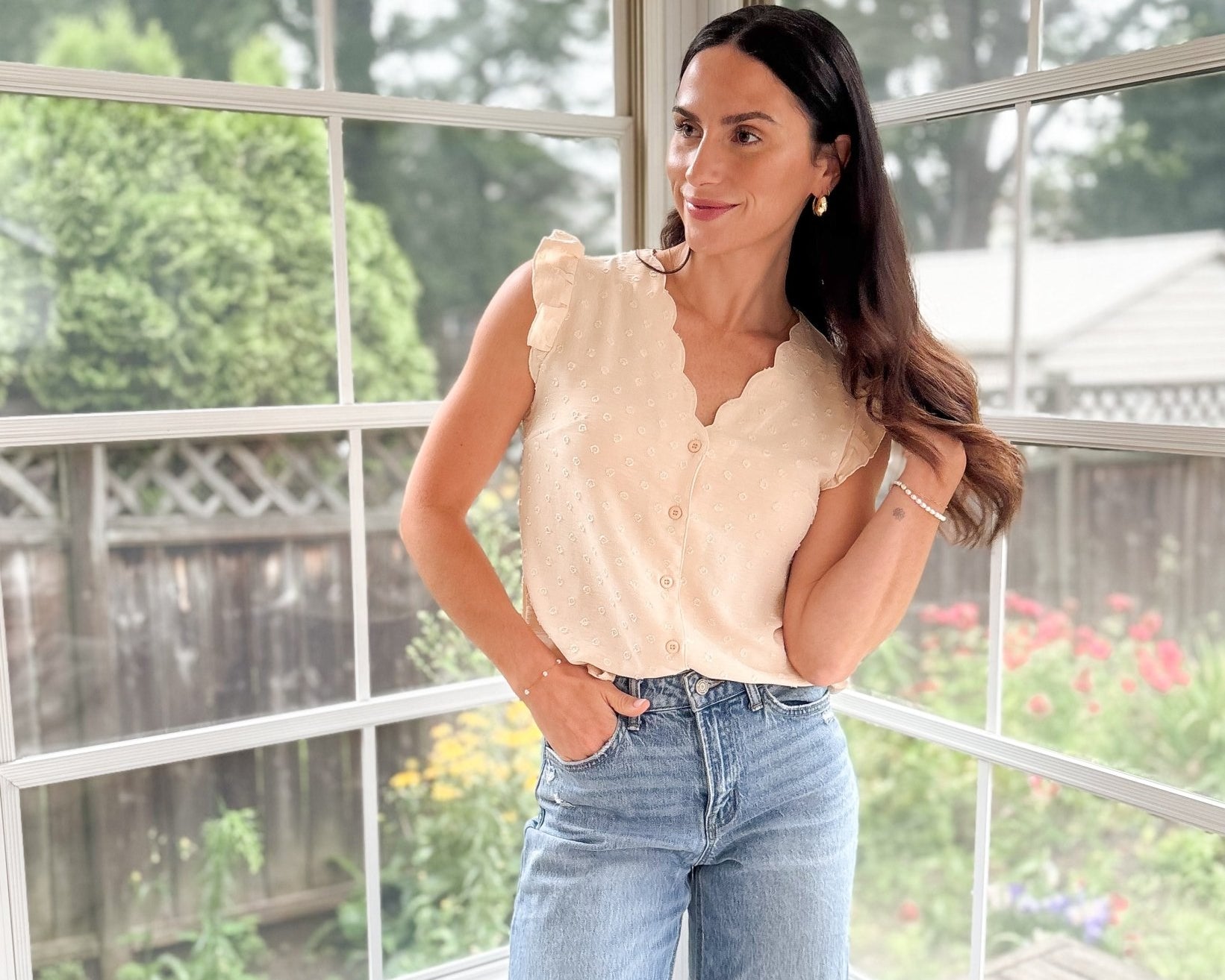 Penelope V-Neck Swiss Dot Short Sleeve Blouse - Love and Lee Apparel