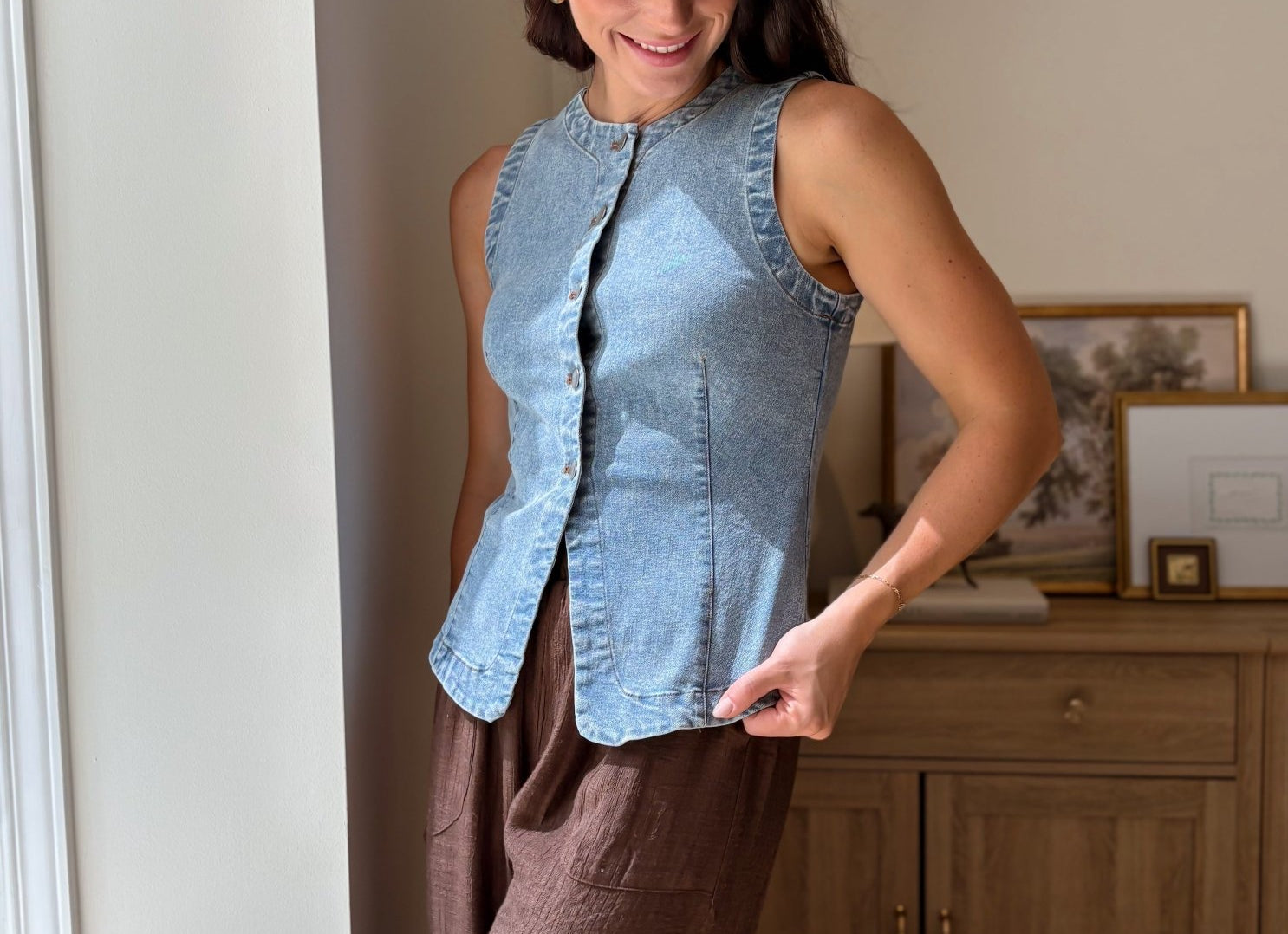The Beatrice Washed Denim Button Down Vest - Love and Lee Apparel