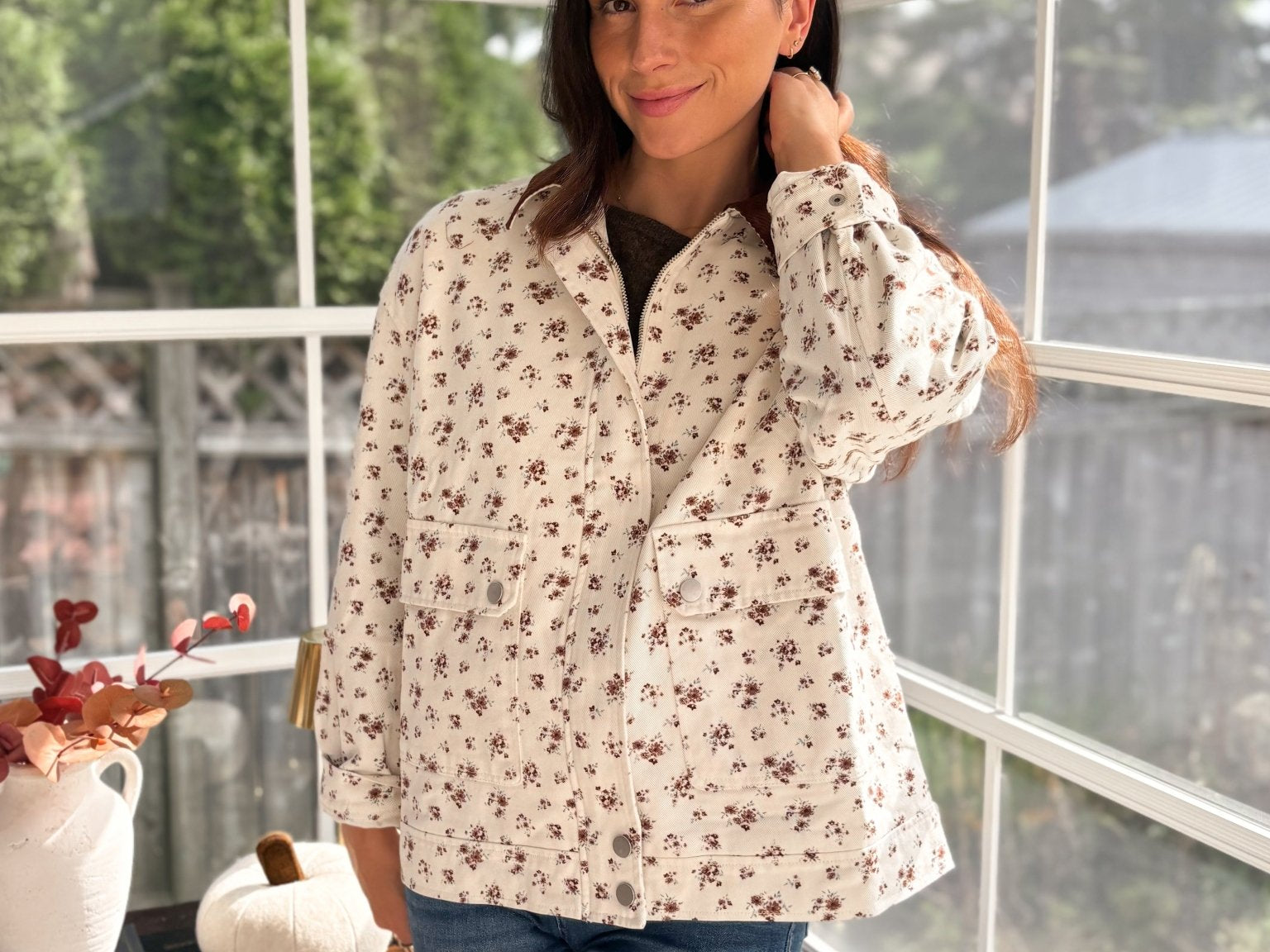 Golden Grove Floral Corduroy Collar Denim Jacket - Love and Lee Apparel