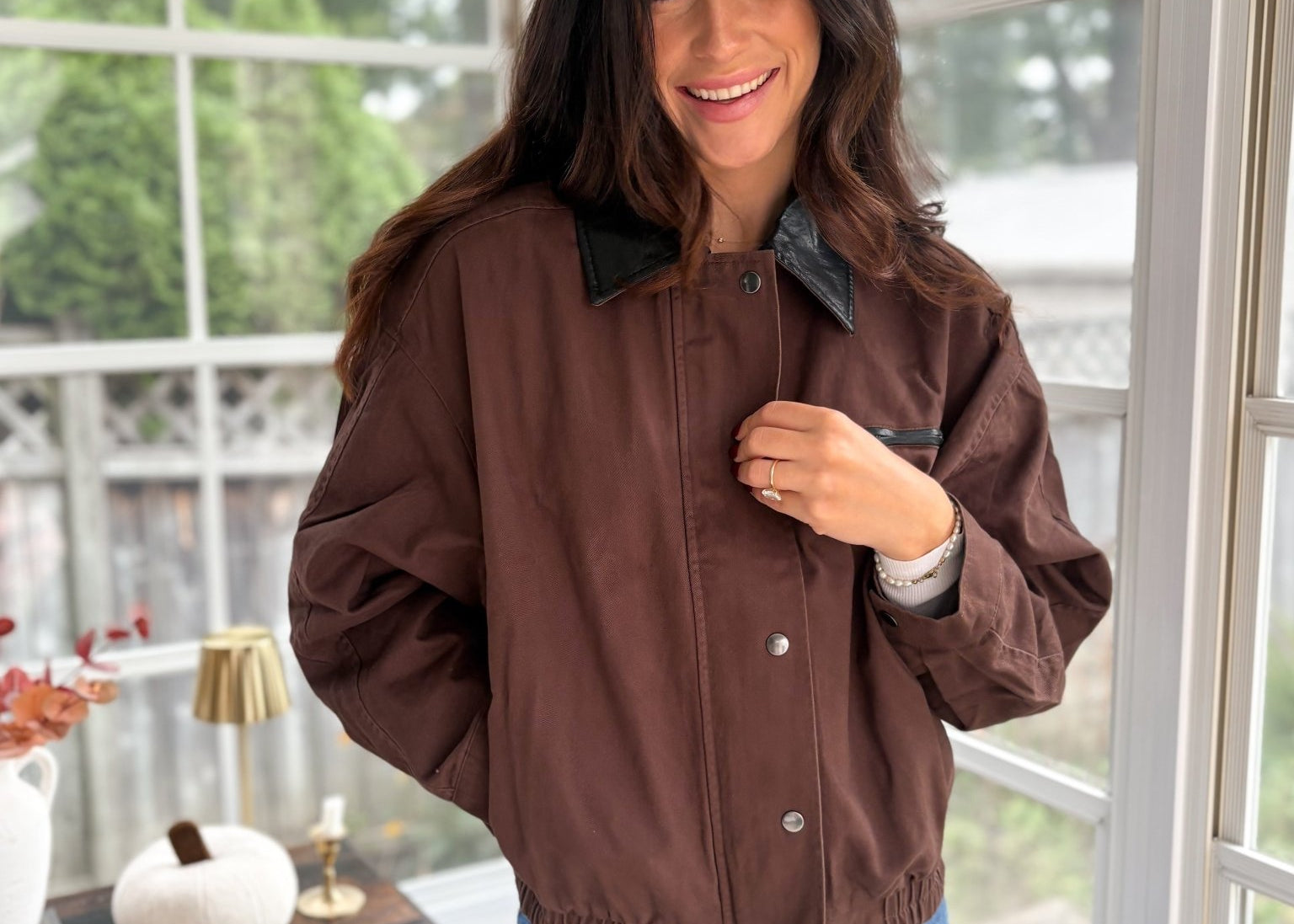 November Air Contrast Vegan Leather Collar Jacket - Love and Lee Apparel