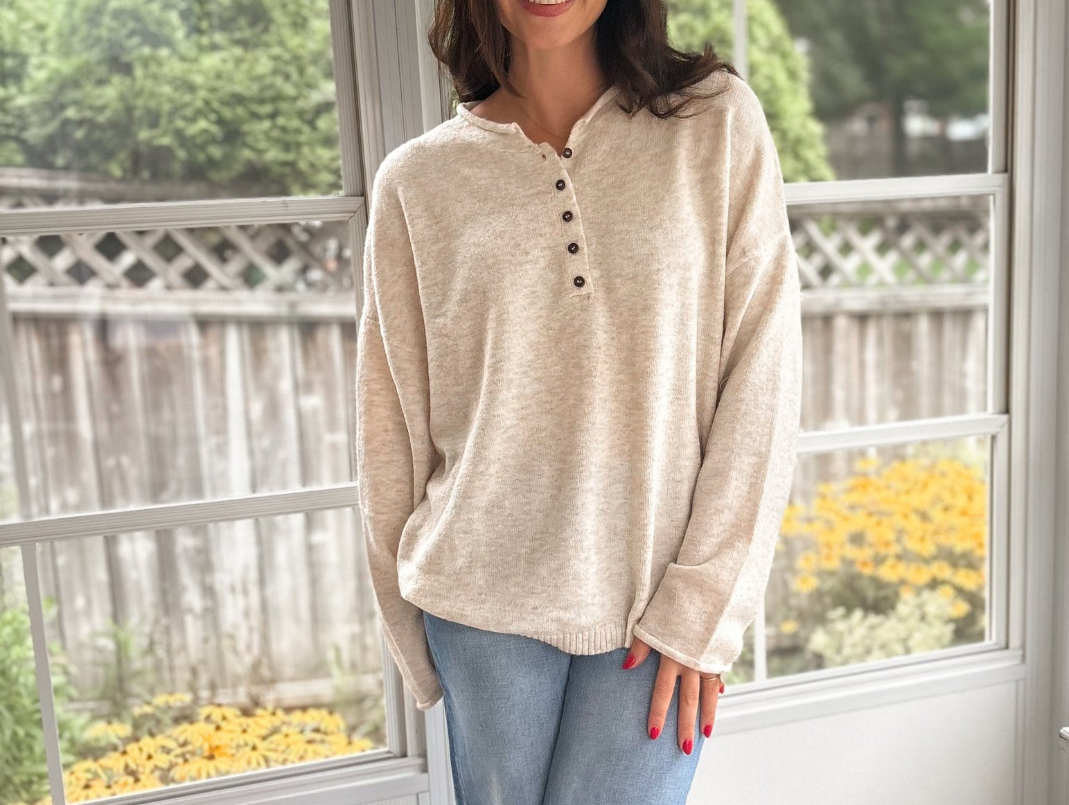 The Sawyer Raw Rolled Edge Henley Relaxed Pullover Sweater - Love and Lee Apparel