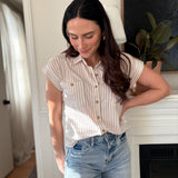 The Tayla Stripe Collared Short Sleeve Button Down Top - Love and Lee Apparel