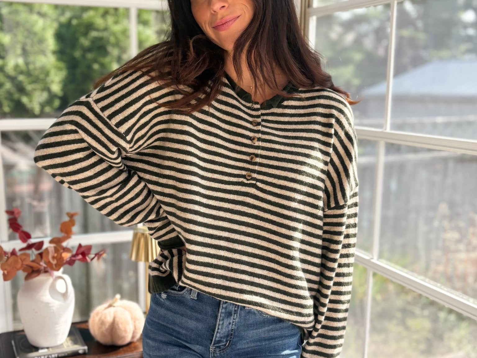 The Cedar Henley Style Drop Shoulder Sweater - Love and Lee Apparel