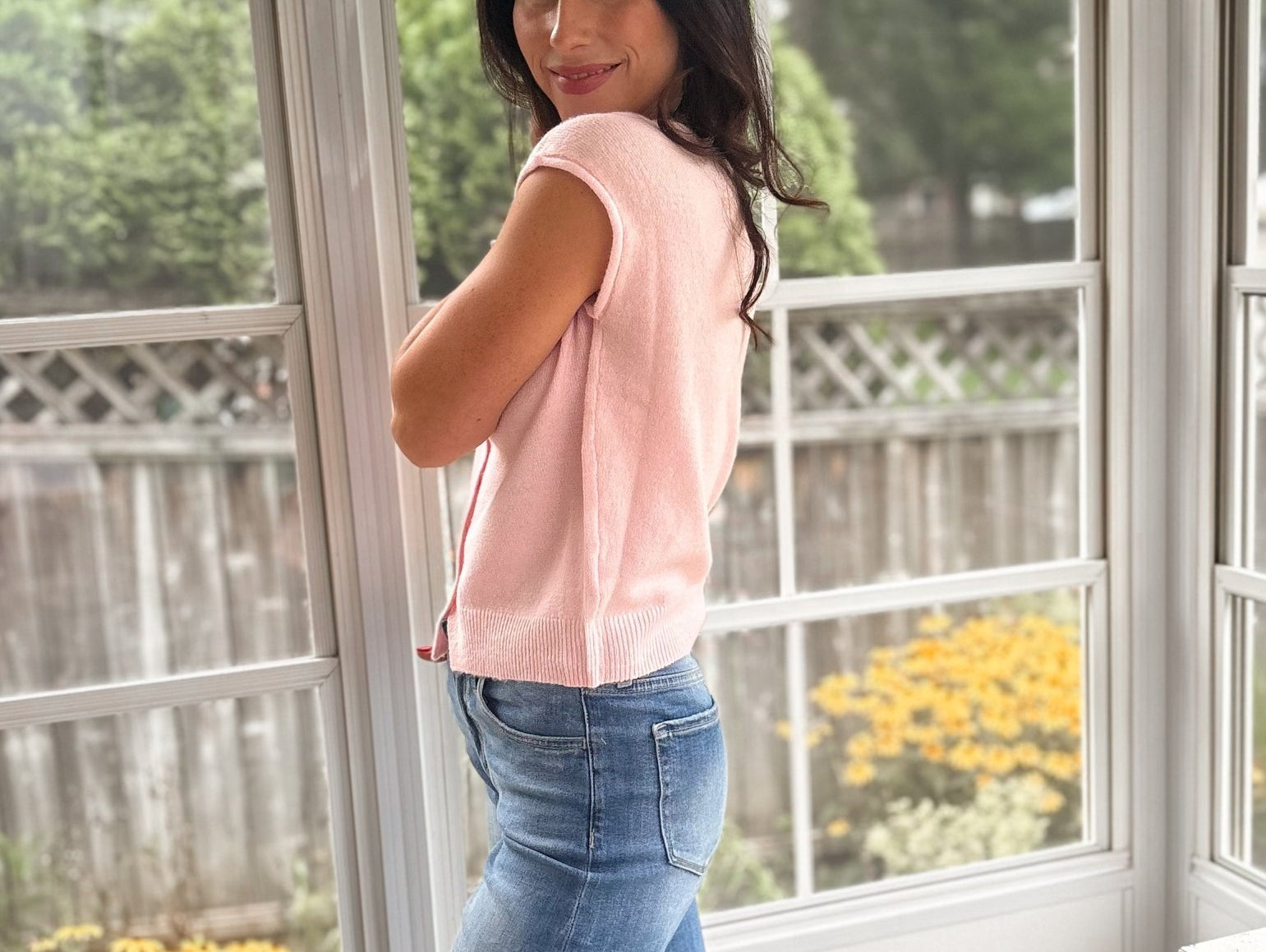 The Lucille Raw Edge Sleeveless Lightweight Cardigan in Pink - Love and Lee Apparel