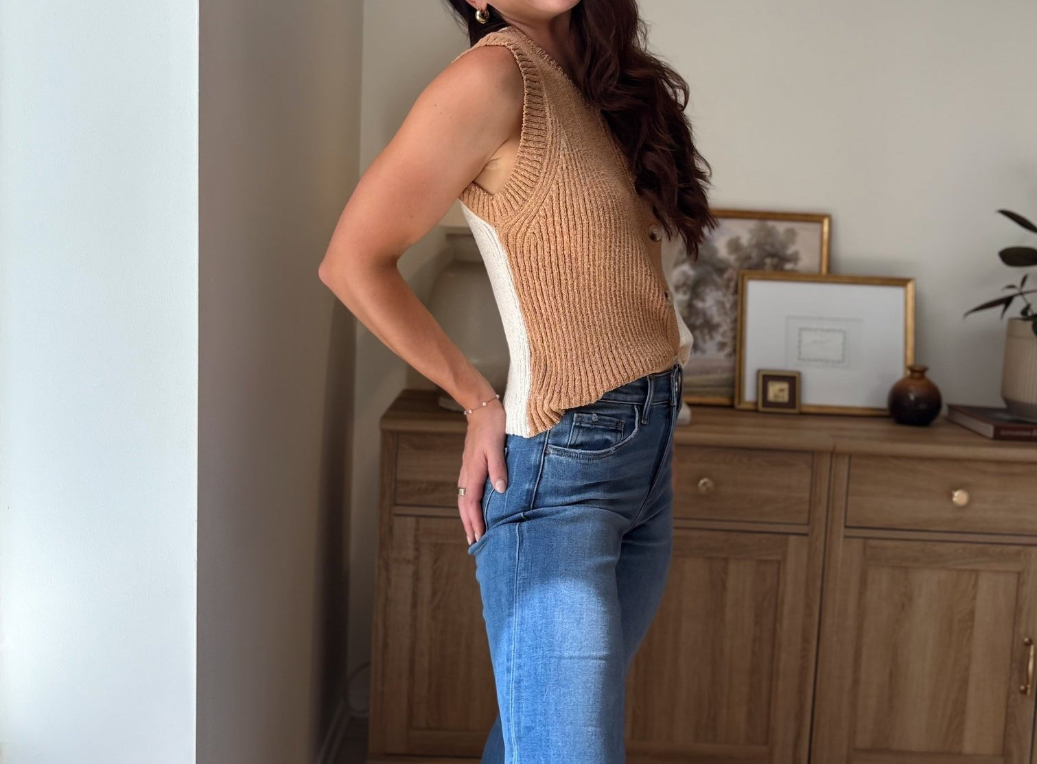 The Kyleigh Colourblock Button Front Knit Top - Love and Lee Apparel