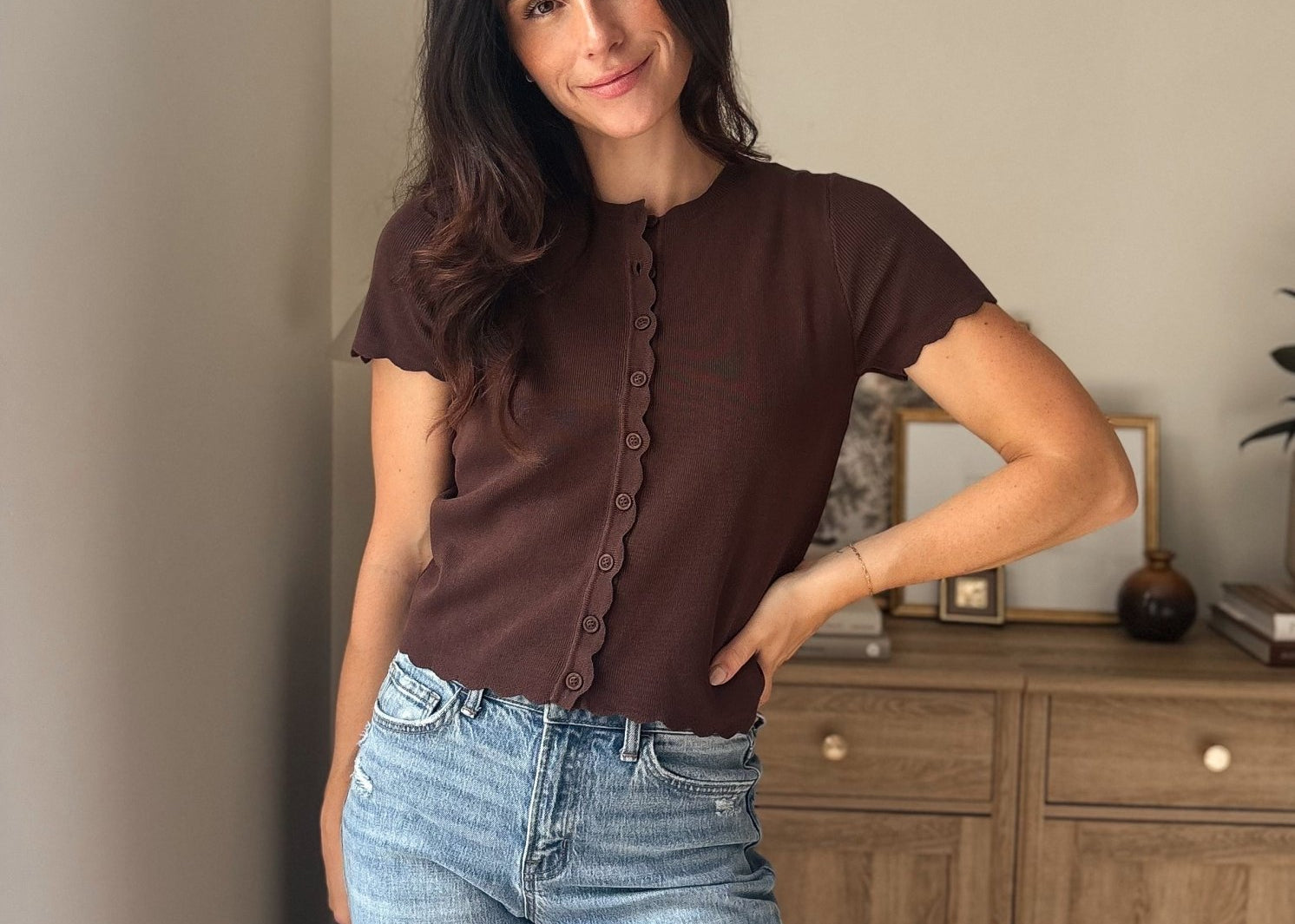 The Scout Scalloped Short Sleeve Button Down Knit Cardigan - Love and Lee Apparel