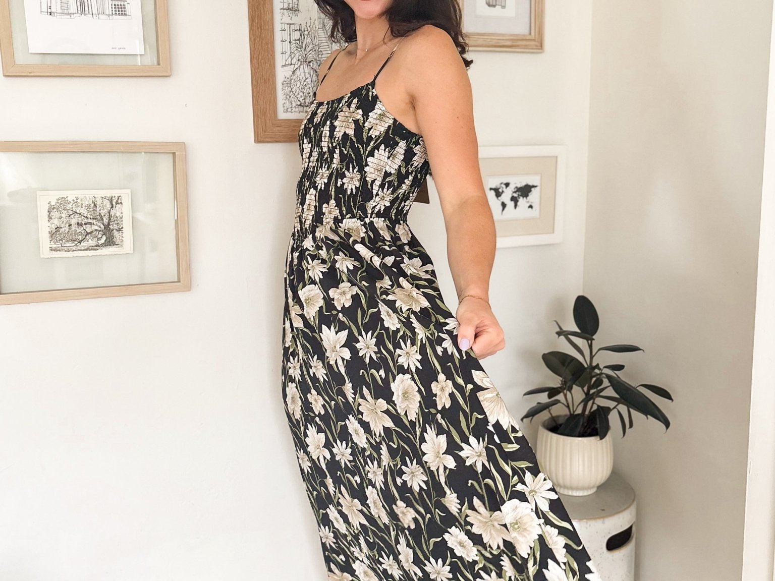 The Isabelle Floral Smocked Spaghetti Strap Midi Sundress - Love and Lee Apparel