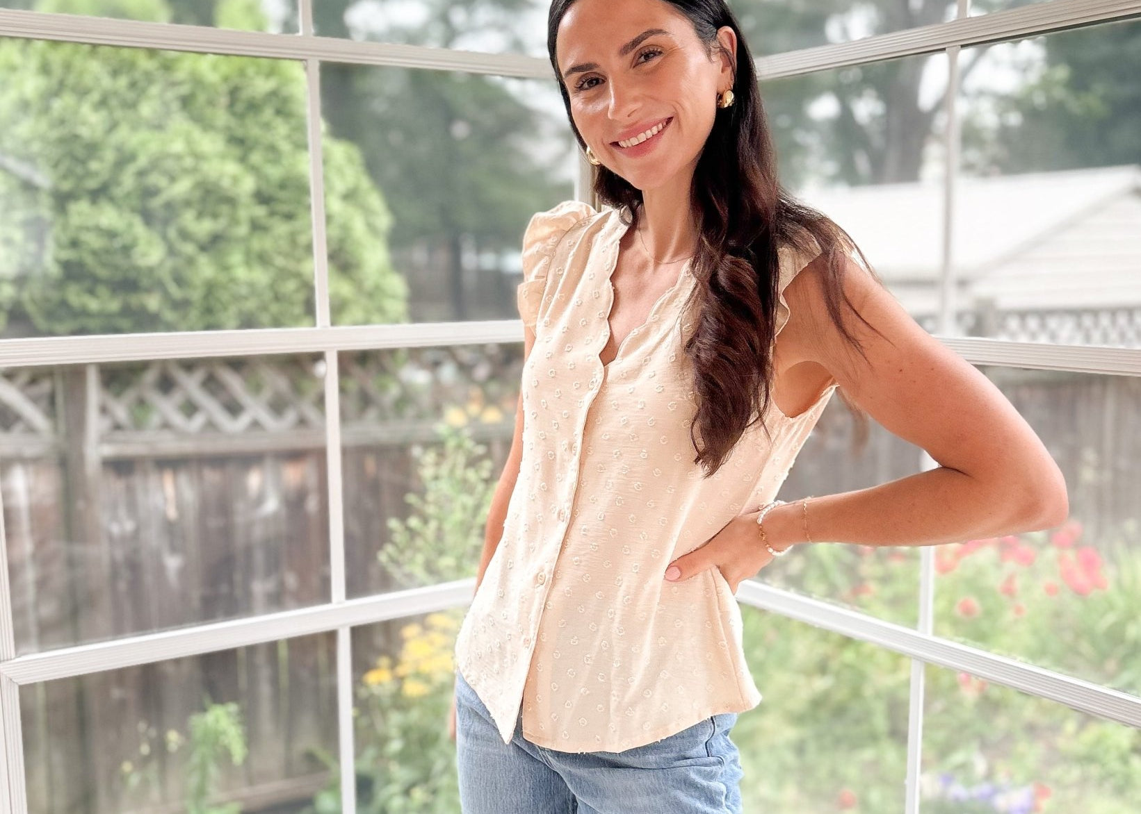 Penelope V-Neck Swiss Dot Short Sleeve Blouse - Love and Lee Apparel
