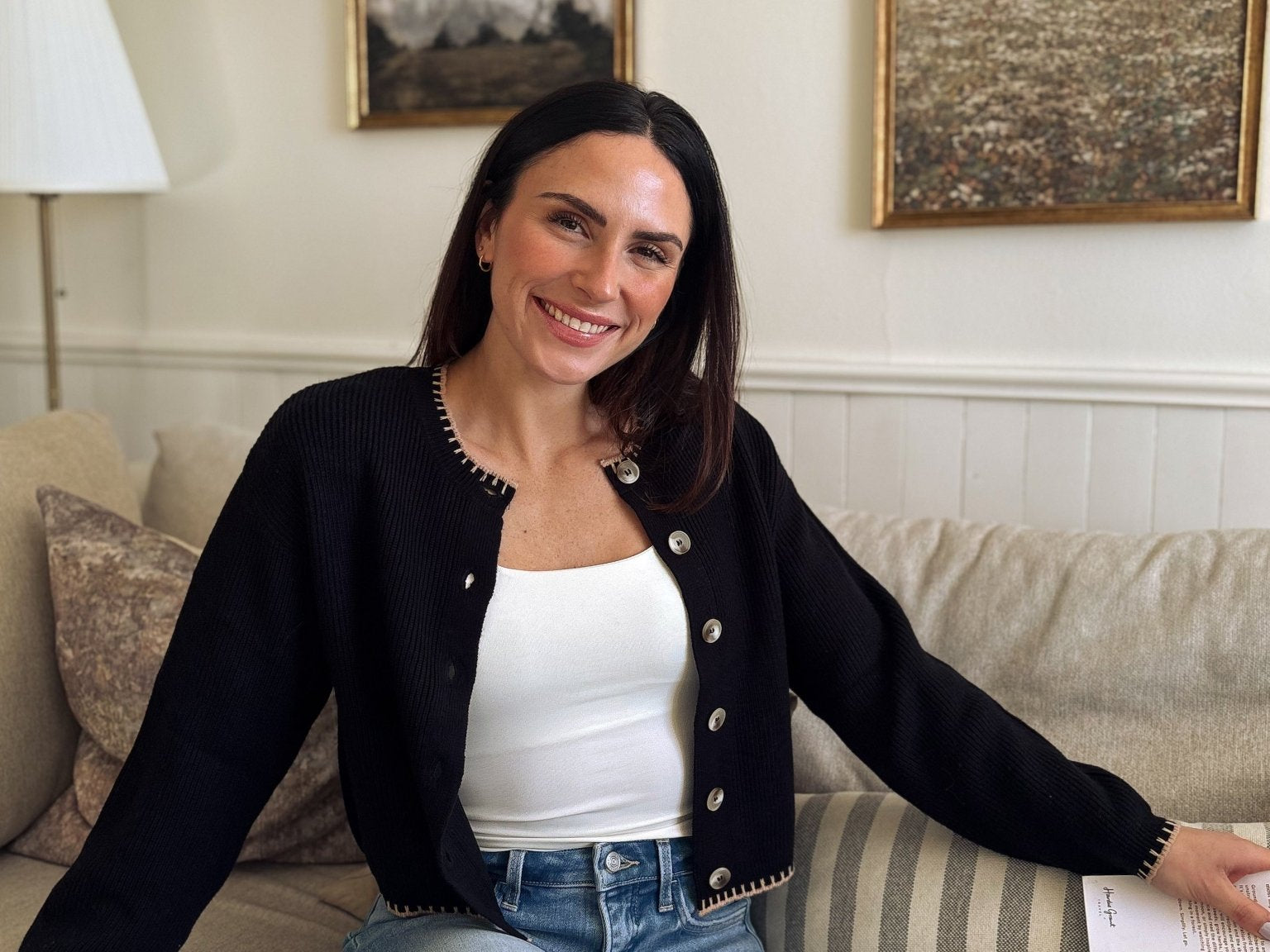 The Eugenie Contrast Stitch Trim Button Down Knit Cardigan - Love and Lee Apparel