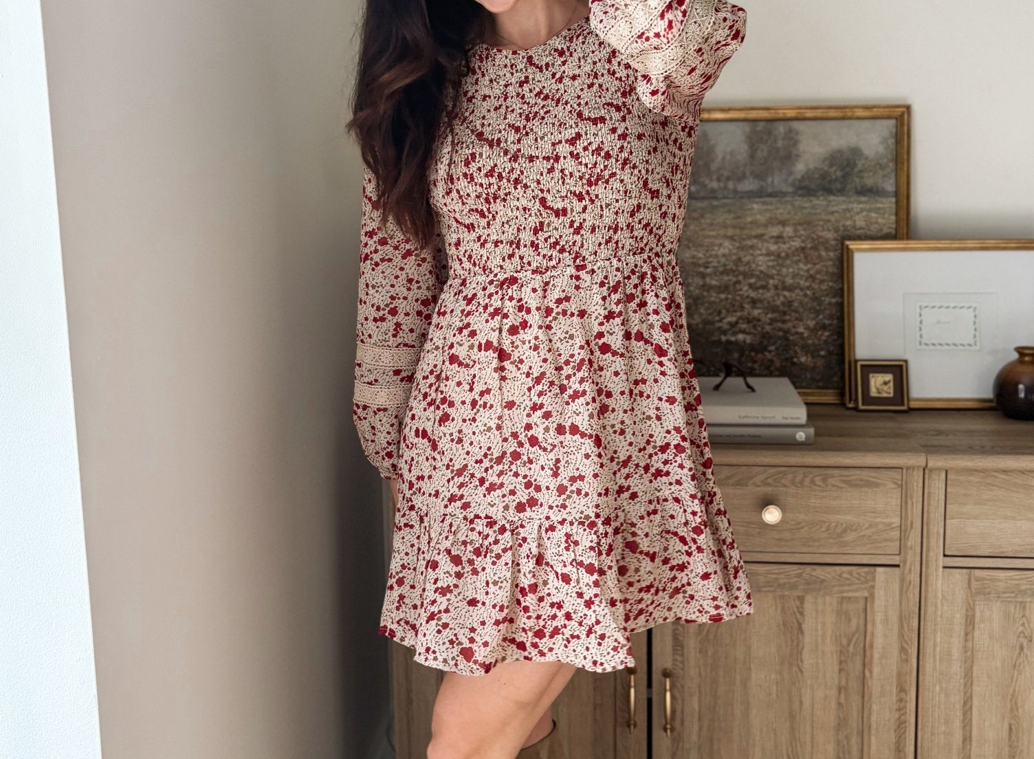 The Early Harvest Lace Trim Smocking Printed Mini Dress - Love and Lee Apparel