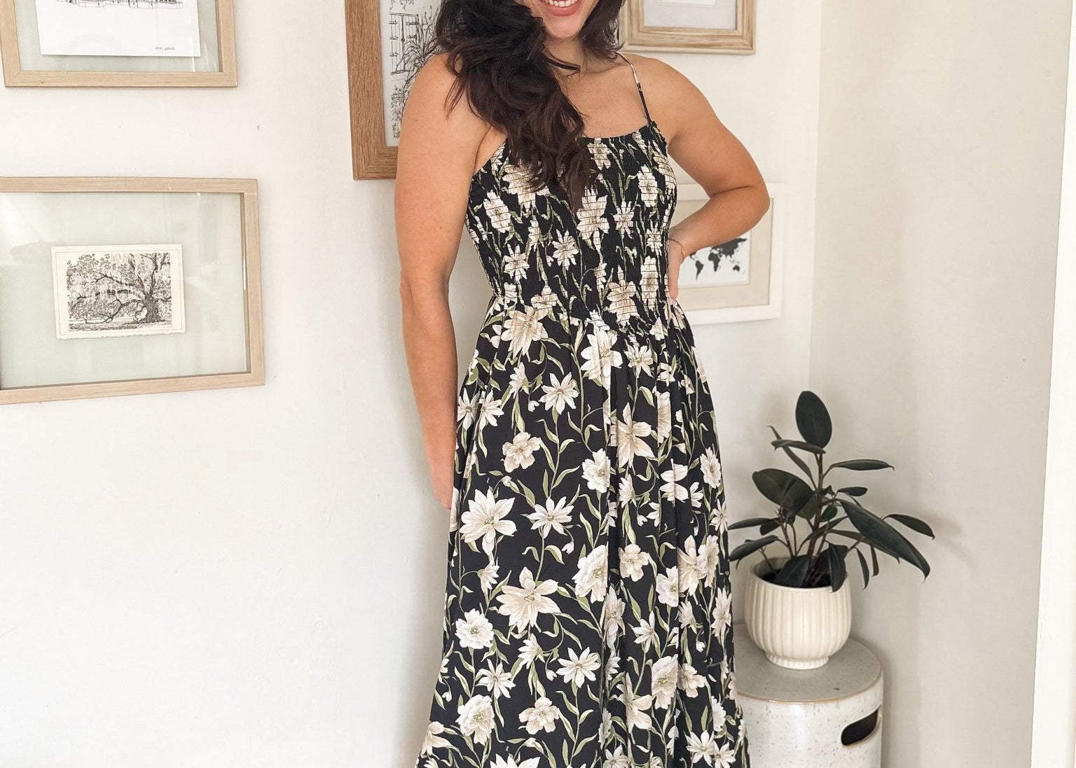The Isabelle Floral Smocked Spaghetti Strap Midi Sundress - Love and Lee Apparel