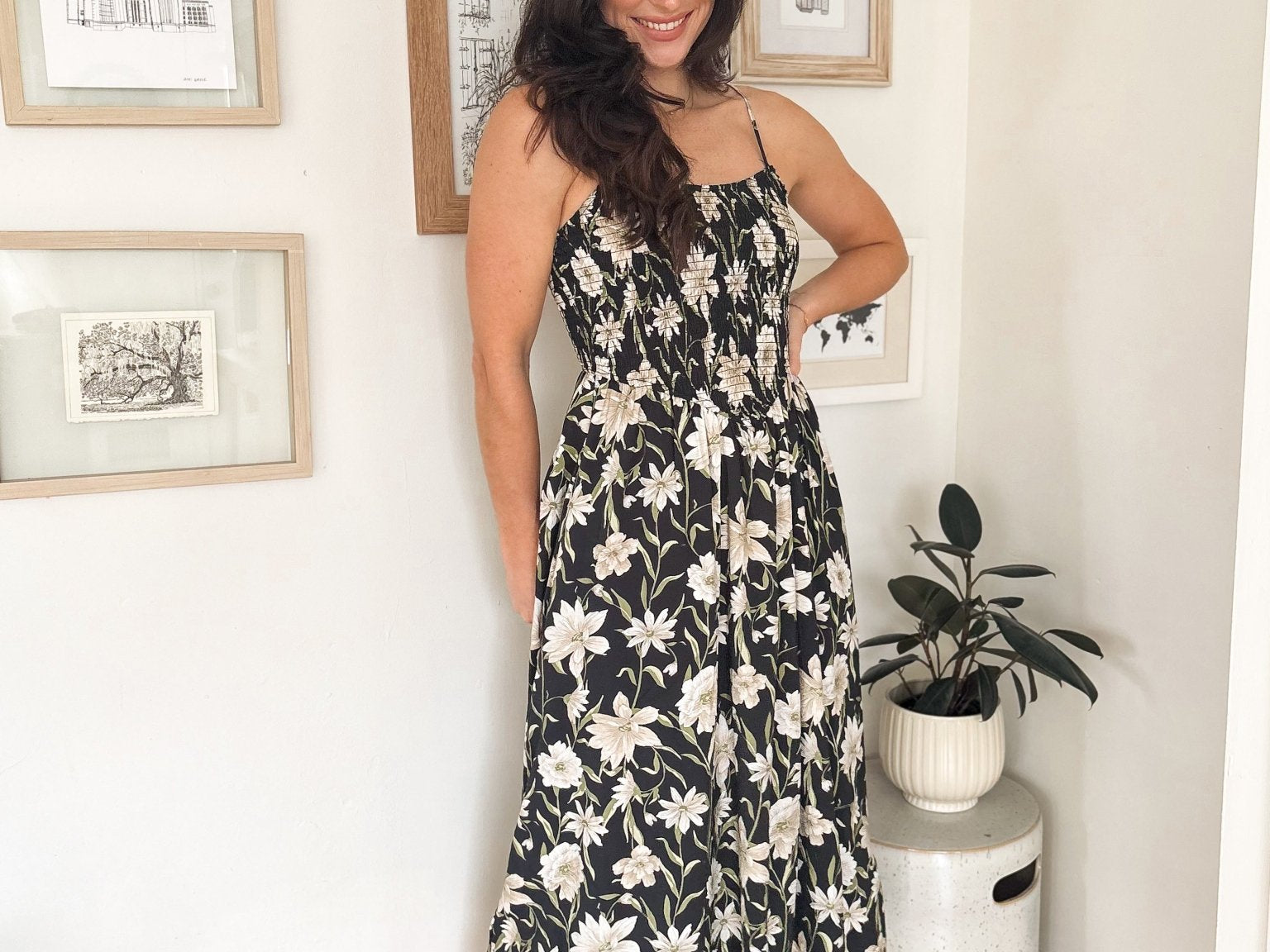The Isabelle Floral Smocked Spaghetti Strap Midi Sundress - Love and Lee Apparel
