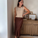 The Magnolia Satin Midi Skirt in Chocolate Brown - Love and Lee Apparel