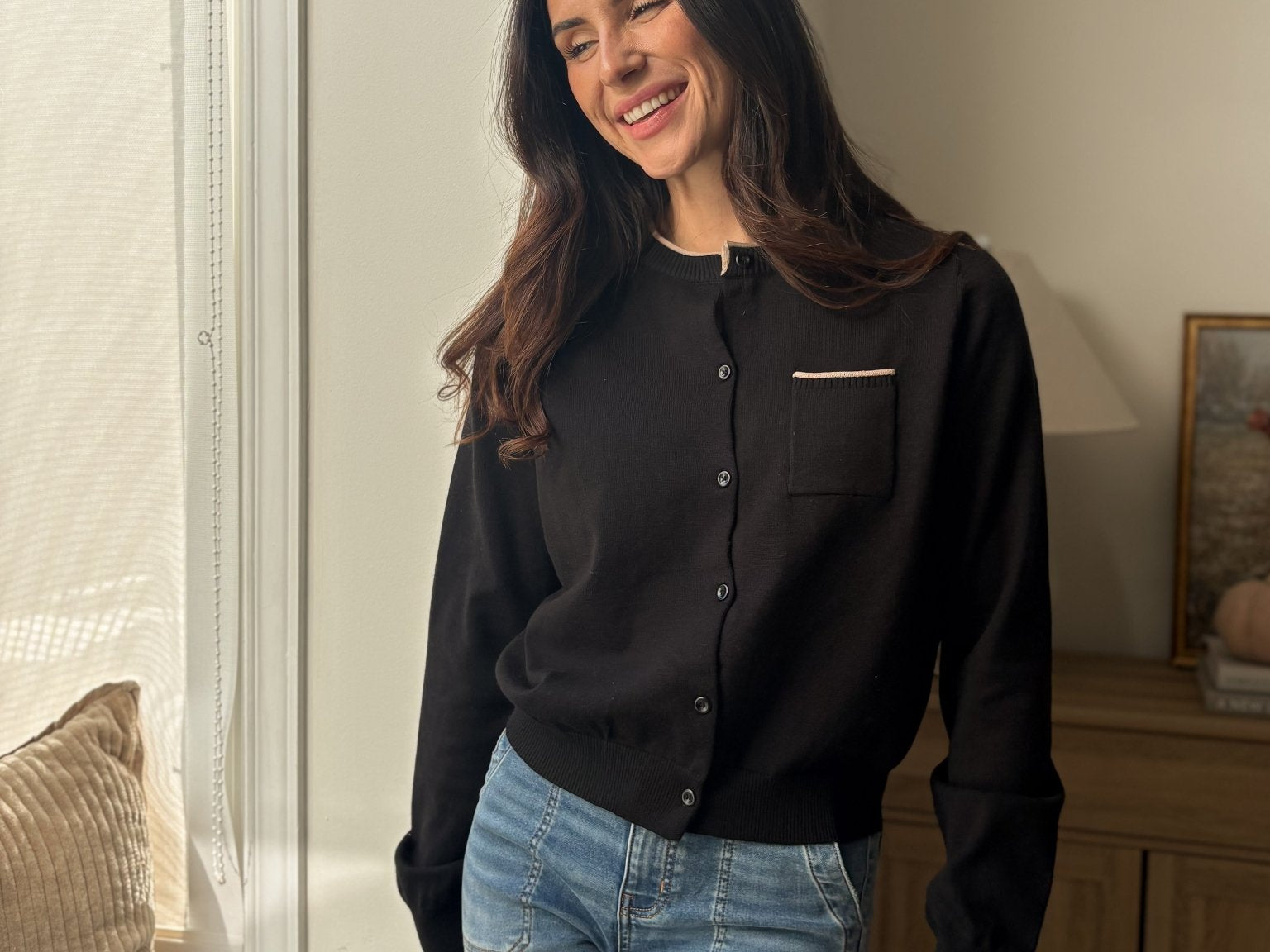The 'October' Round Neck Contrast Piping Button Cardigan - Love and Lee Apparel