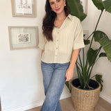Micheline Pinstripe Collared Button Down 3/4 Sleeve Top - Love and Lee Apparel