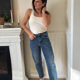 The Morgan High Rise Ankle Barrel Jeans in Medium/Dark Wash - Love and Lee Apparel