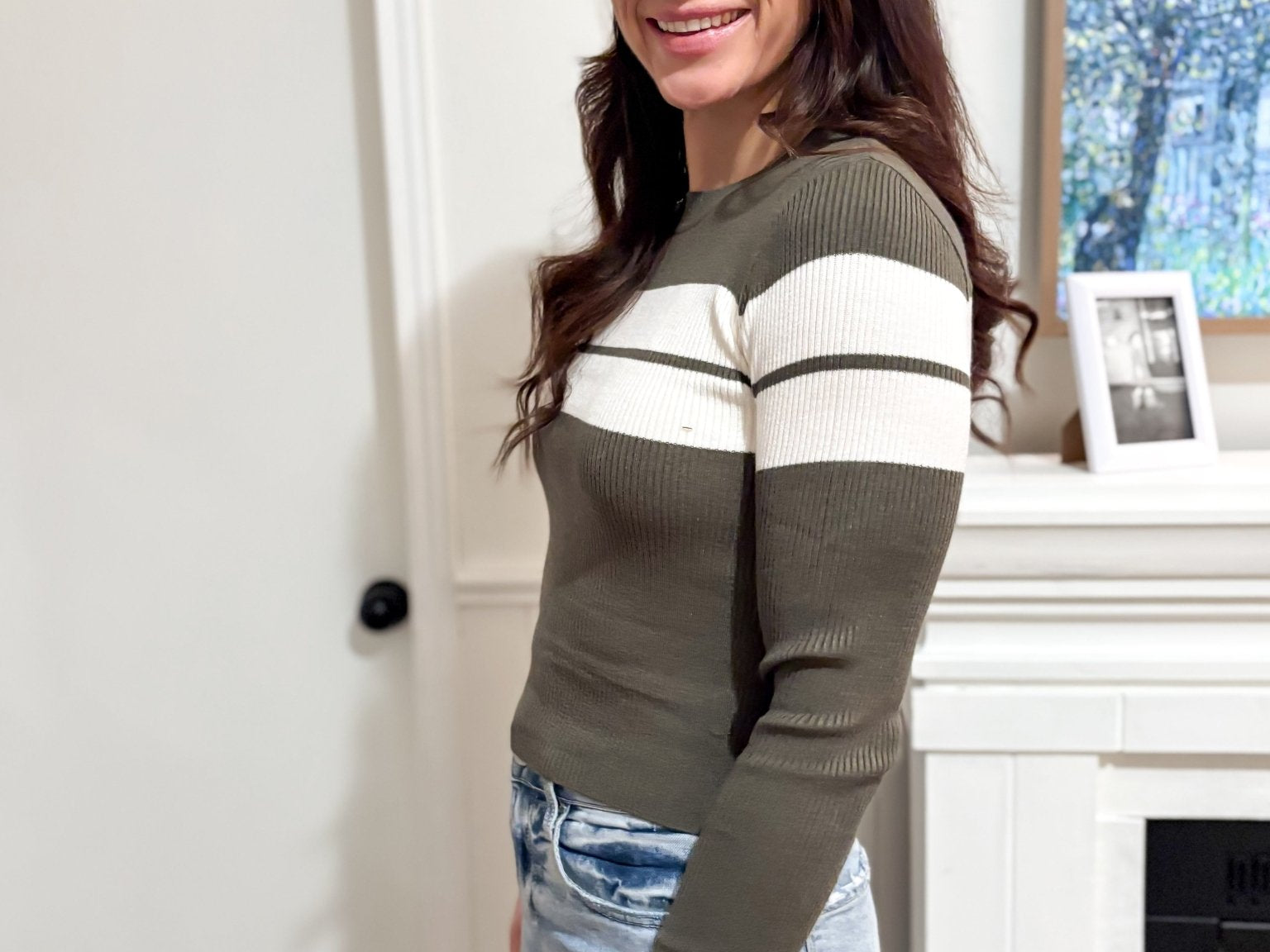 The Rina Long Sleeve Mock Neck Stripe Rib Sweater - Love and Lee Apparel