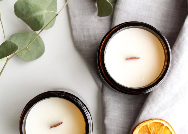 Coconut Milk + Mango 8 oz. Soy Wax Candle with Wood Wick in Amber Jar - Love and Lee Apparel