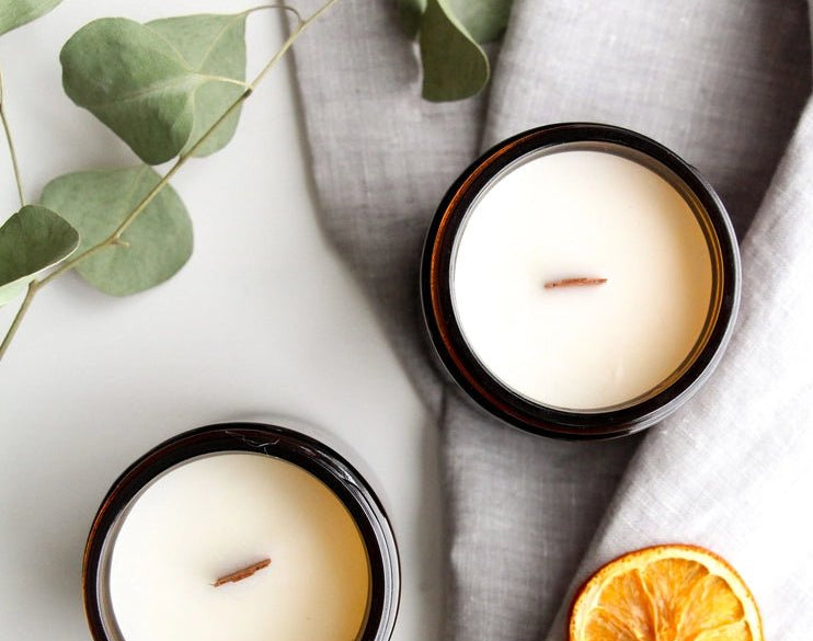 Coconut Milk + Mango 8 oz. Soy Wax Candle with Wood Wick in Amber Jar - Love and Lee Apparel