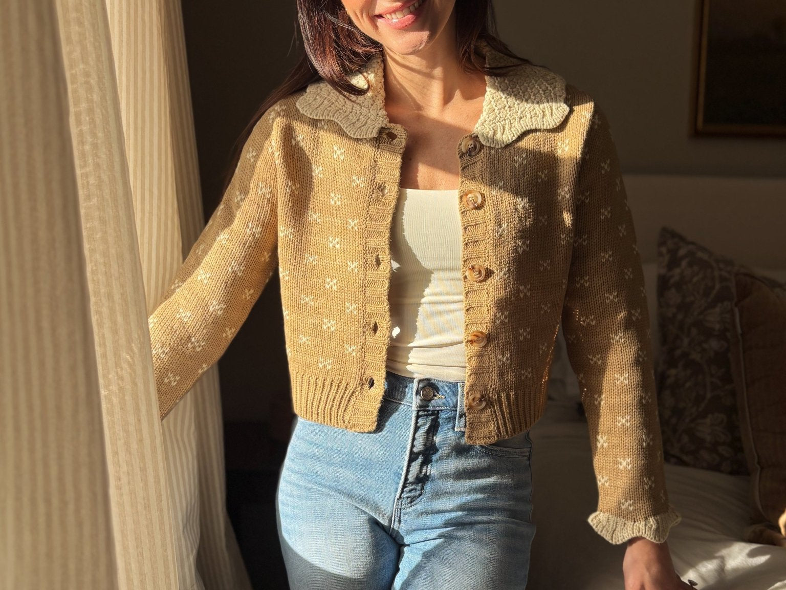 The Colette Crochet Scallop Collar Button Down Knit Cardigan - Love and Lee Apparel