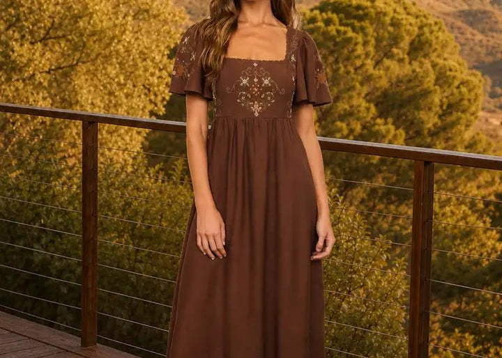 The Polly Needlepoint Embroidery Detail Bell Sleeve Midi Dress - Love and Lee Apparel