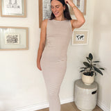 The Yvonnie Sleeveless Boat Neck Yarn Dyed Stripe Knit Midi Dress - Love and Lee Apparel