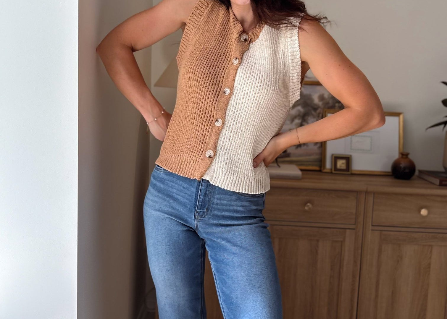 The Kyleigh Colourblock Button Front Knit Top - Love and Lee Apparel