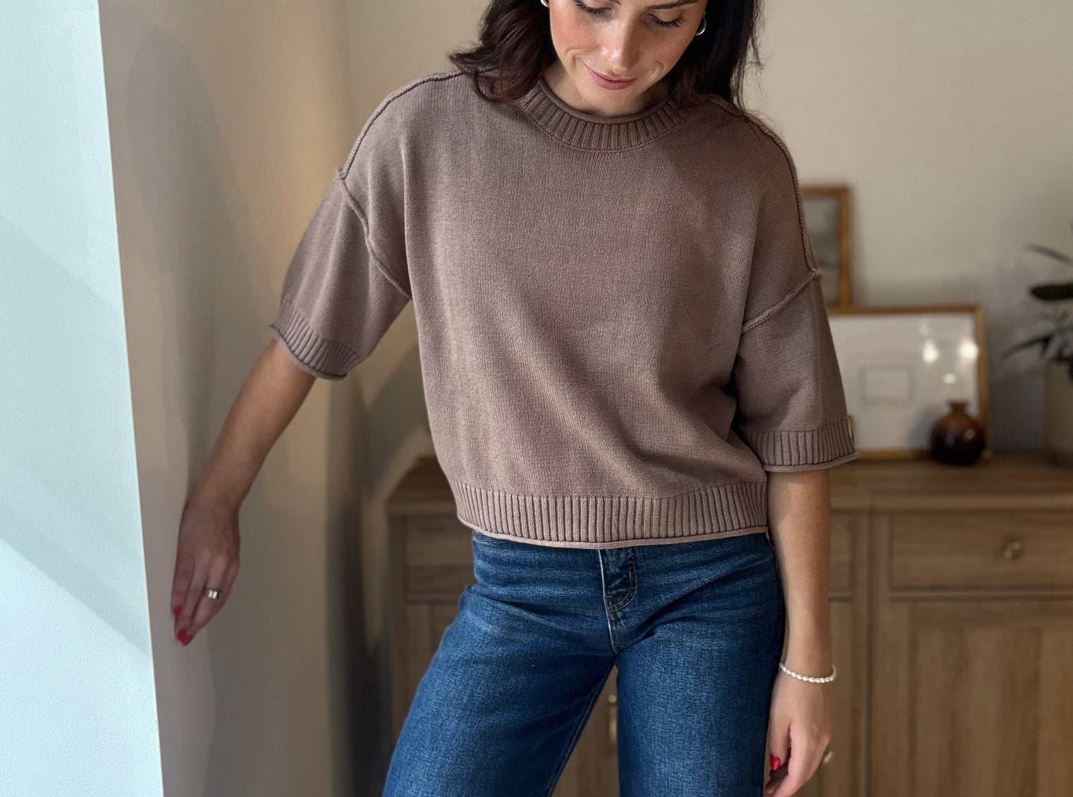 The Stone Hearth Exposed Seam Drop Shoulder Short Sleeve Pullover - Love and Lee Apparel