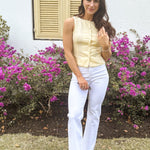 The Lexi Scallop Lace Trim Button Down Sleeveless Vest Blouse - Love and Lee Apparel