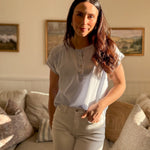 The Ruth Short Sleeve Henley Detail Blouse with Ruched Shoulder - Love and Lee Apparel