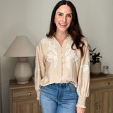The Aspen Floral Embroidered Cotton Blend Blouse Boho Puff Sleeve - Love and Lee Apparel