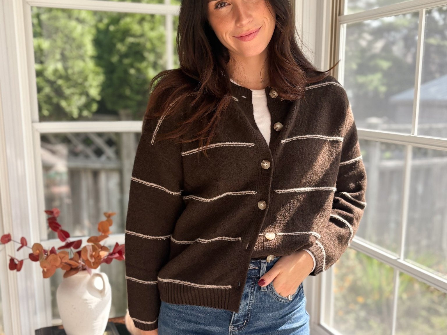 Fallen Leaves Stripe Button Down Cardigan - Love and Lee Apparel