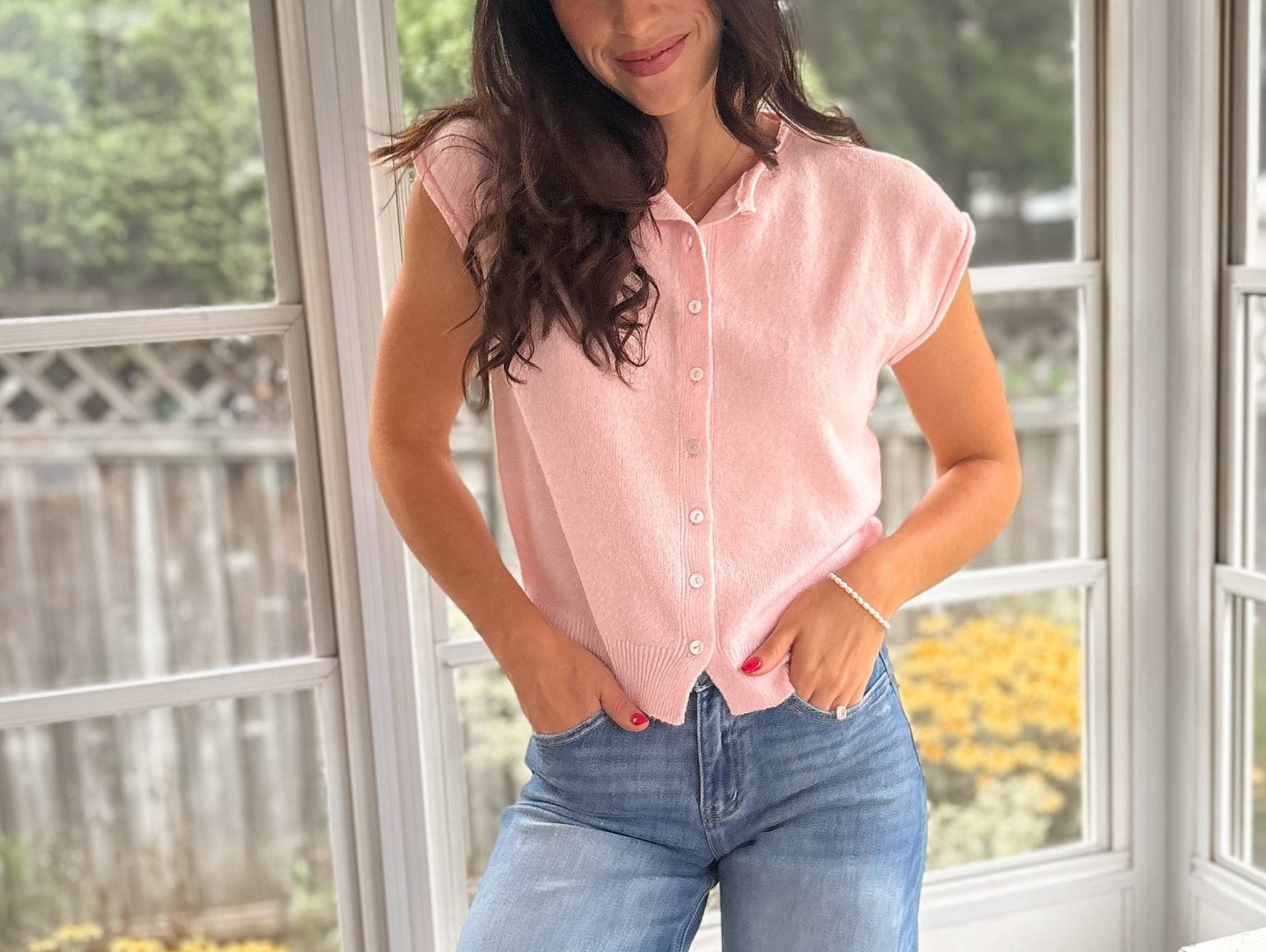 The Lucille Raw Edge Sleeveless Lightweight Cardigan in Pink - Love and Lee Apparel